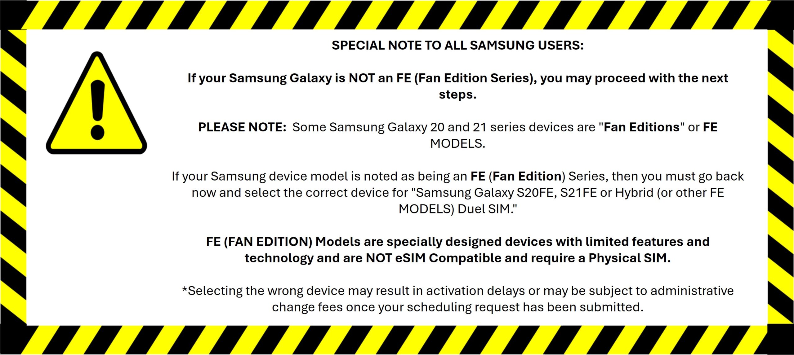 SmartSim USA eSIM Samsung FE (Fan Edition Warning Notification